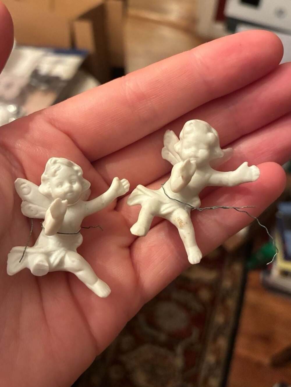 Vintage Porcelain Cherub Angel Ornaments Set of 2